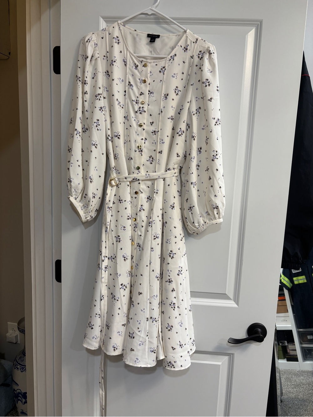 Ann Taylor Cream Floral Button-Front Midi Dress